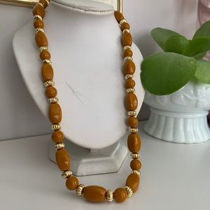 💜 3/$50 vintage brown & gold bead necklace